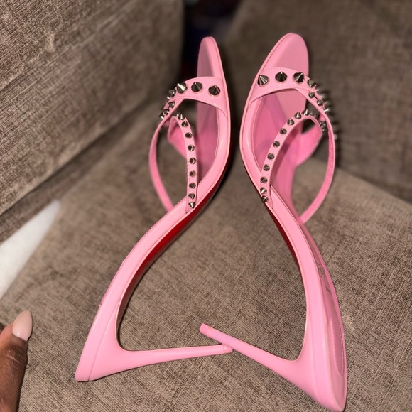 Christian Louboutin Pink Studded Slide Heels — Iconic Statement Sandals 9.5 - Picture 6 of 10